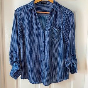 The Limited Blue Chevron Button Up Blouse